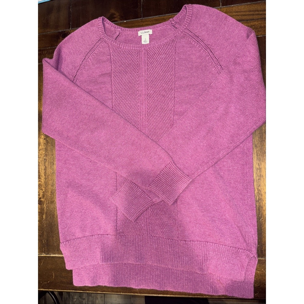 Women's LL Bean S Sweater‎ 100% Cotton Pink Mauve Pullover Long Sleeve Knit